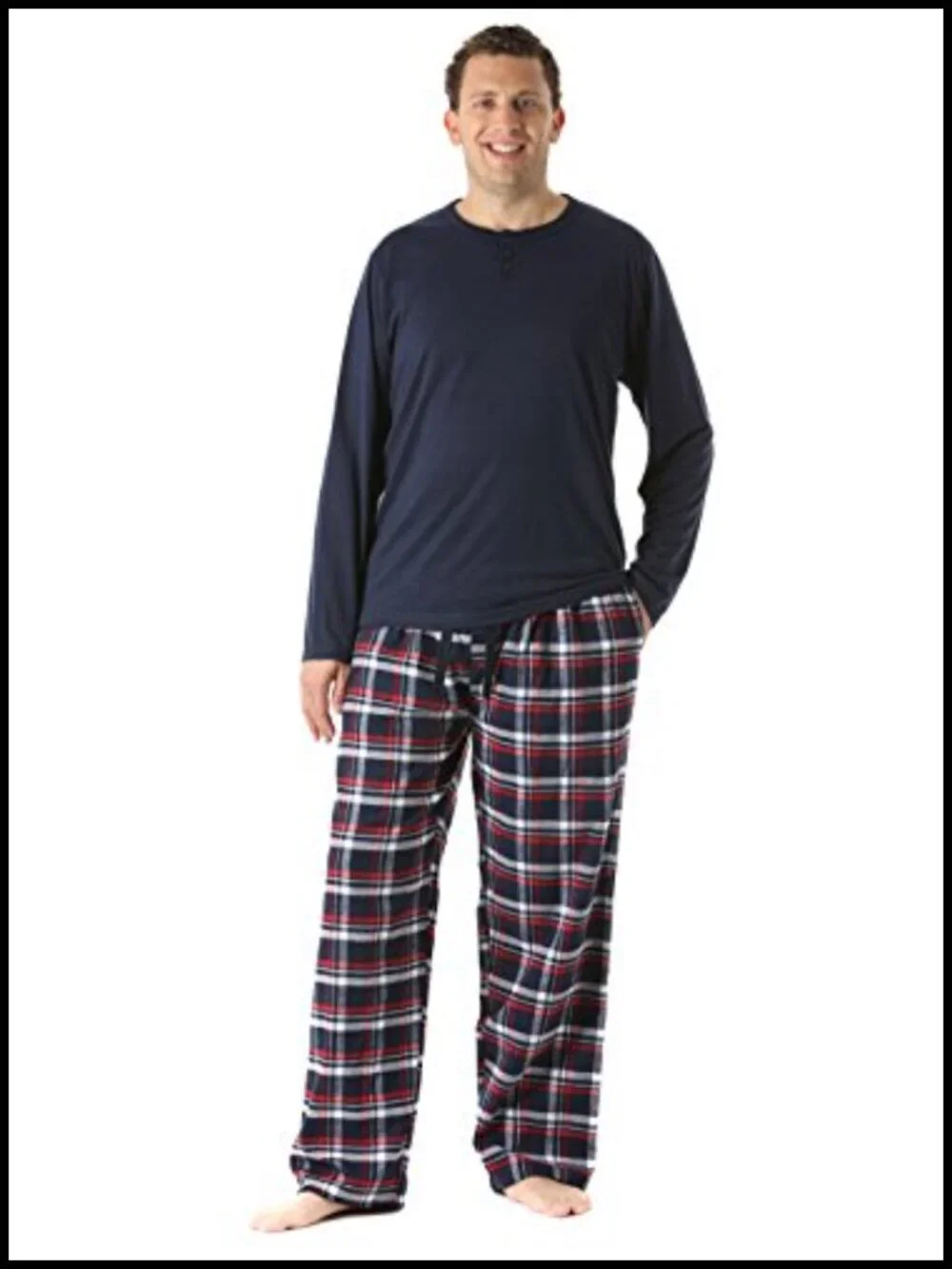 2-Piece Flannel Men's Pajama Set - Cotton Sleepwear 3-Button Henley Top & Pants
